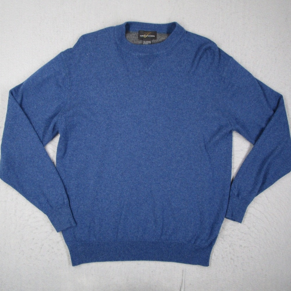 Pure 2-Ply Cashmere Mens Crewneck Sweater Blue Heather 100% Cashmere Size M